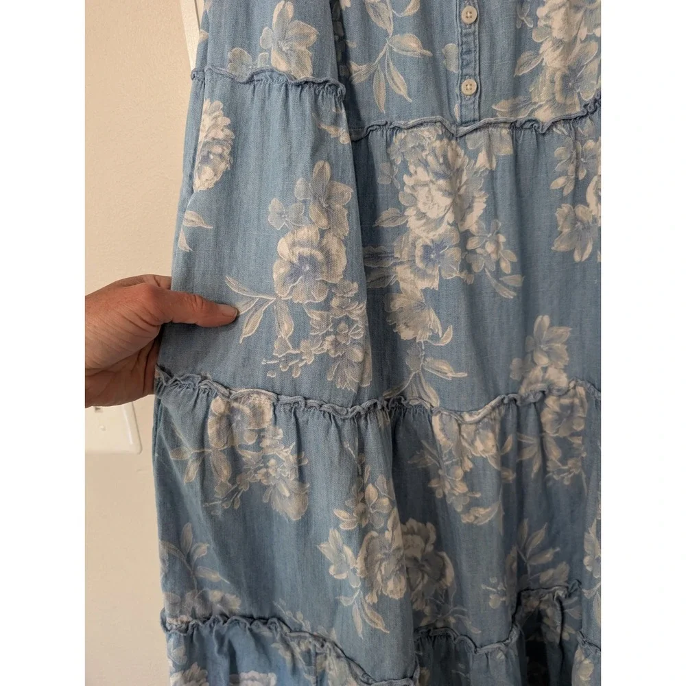 Old Navy Womens Chambray‎ Dress Bundle Floral Midi & Solid Smocked mini lot of 2 - Picture 6 of 11